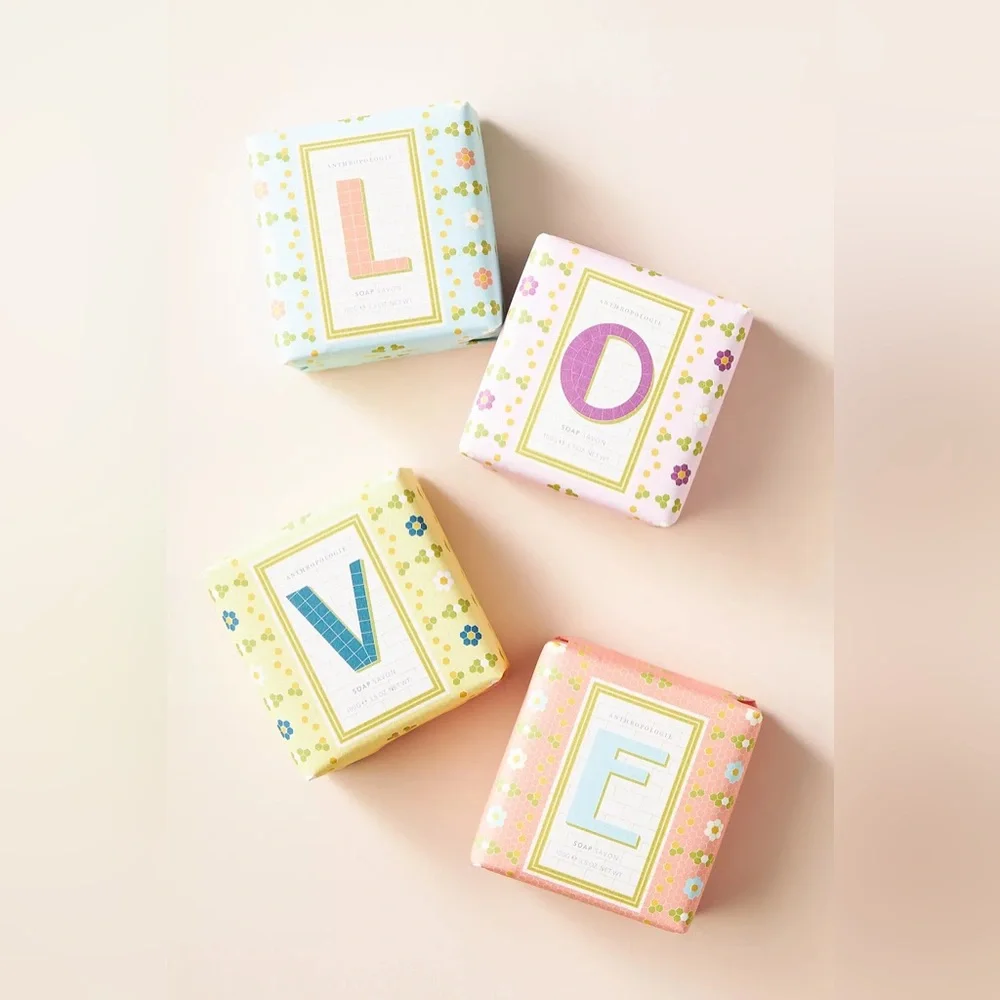NWT! Anthropologie Love Bar Soap Gift Set / 4 Scented Soaps